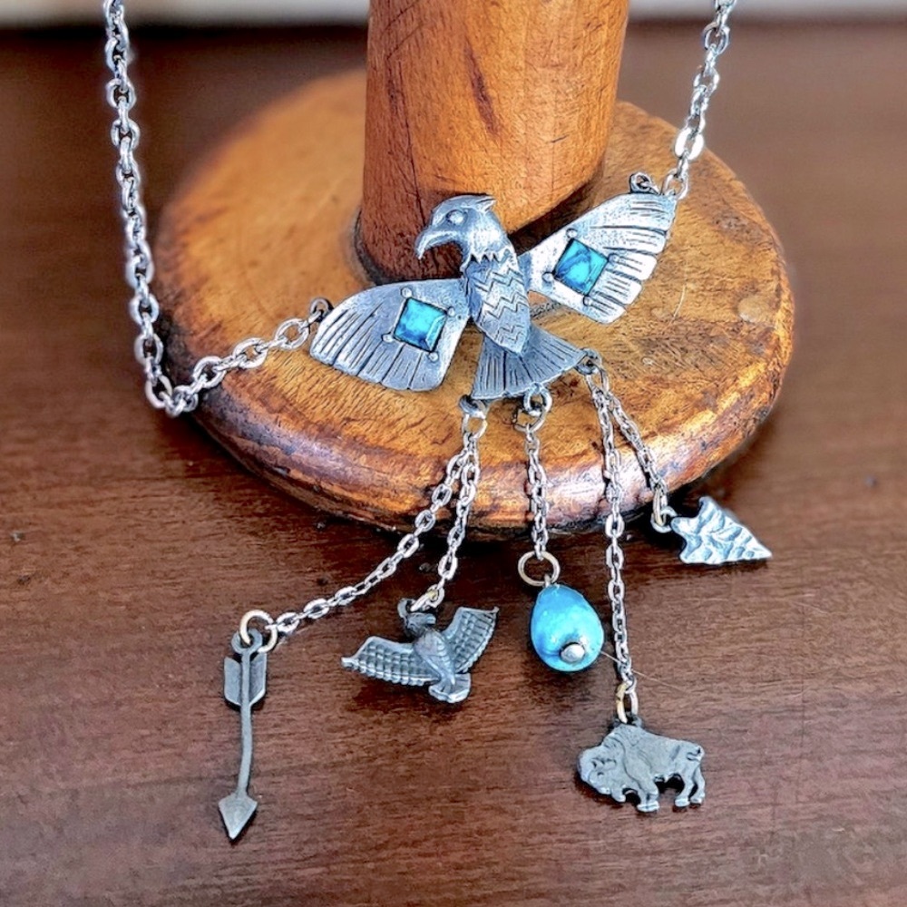 Vintage Thunderbird Turquoise Park Lane Signed Drop Necklace